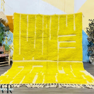 Yellow Beni Ourain Rug - Moroccan Wool Carpet - Handwoven Berber Area Rug - Modern Bold Boho Decor - Tufted Yellow Rug