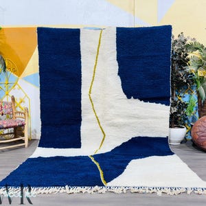 Hand Knotted Moroccan Rug - Custom Blue Rug - Moroccan Rug 8x10 - Blue Rug - Bohemian Rug - Wool Area Rug