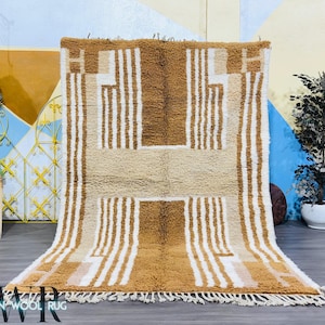 Handmade Moroccan Wool Rug - Warm Earth Tones & Bold Striped Carpet - Brown Wool Rug - Morocco Rug