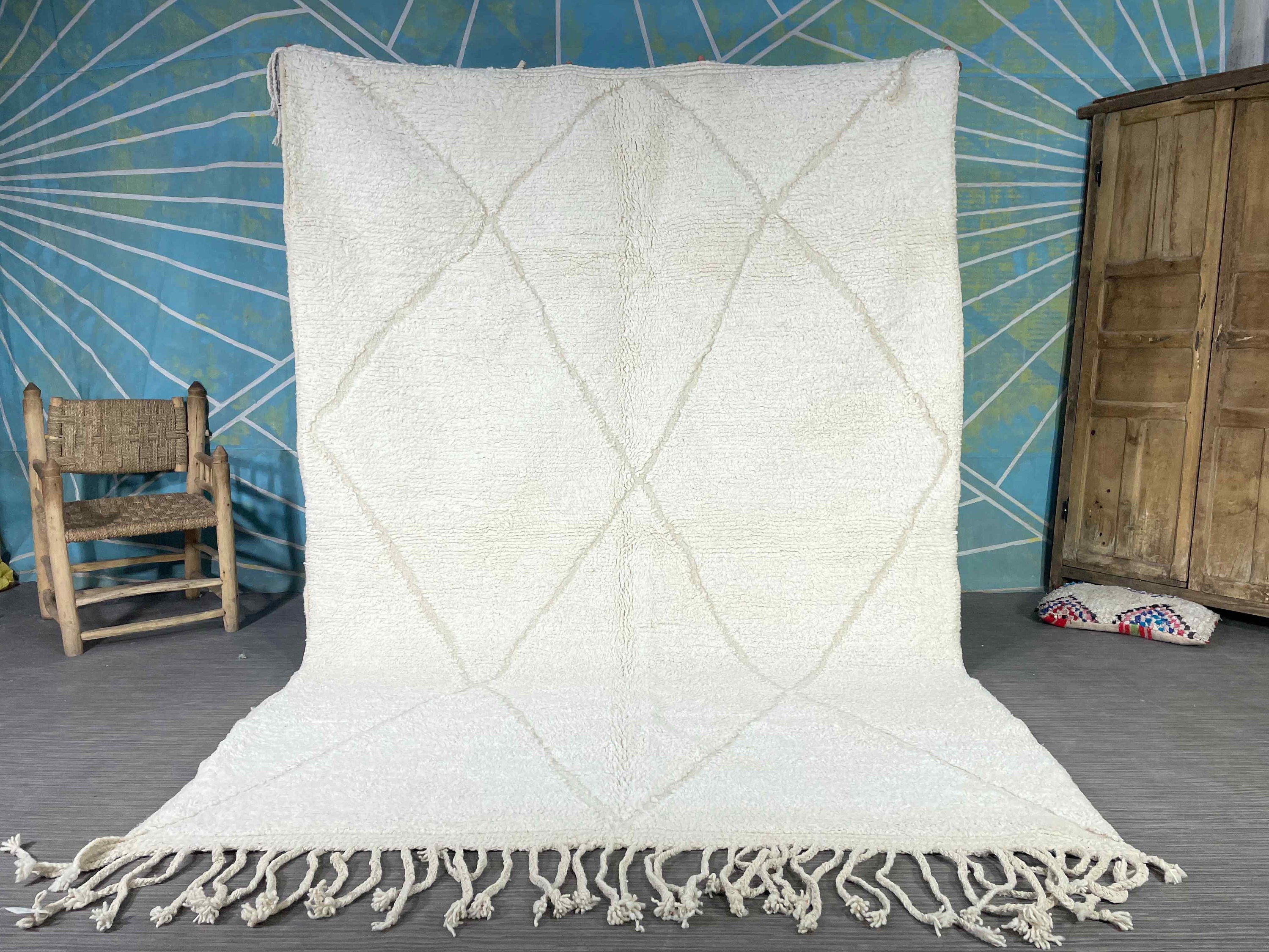 White Beni Ourain rug 6.7x9.4 ft Handmade Morrocan Rug Etsy