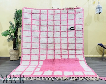 Tapis Beni ourain rose, authentique tapis marocain, tapis berbère, tapis en laine véritable, tapis fait main, style Beni ourain, carpette, Tapis berbère,