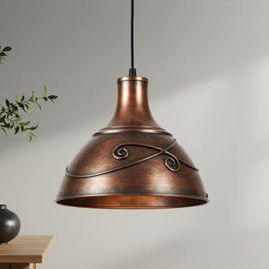 Handmade Copper Pendant Lamp: Rustic Farmhouse Ceiling Light