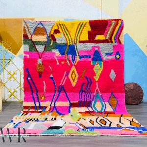 Custom Beni Ourain rug, All wool Berber rug,  Pink Moroccan rug, Colorful Handmade rug, Moroccan Wool rug