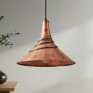 Handmade Aged Copper Spiral Pendant Light: Rustic Farmhouse Ceiling Lamp