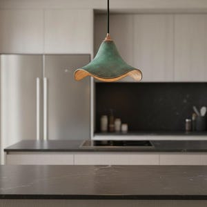Green Patina Cone Pendant Light - Handmade Copper Lamp - Rustic Ceiling Fixture