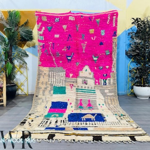 Pink Boujaad Rug -  Moroccan Wool Rug - Vintage Handmade Berber Carpet - Authentic Tribal Area Rug - Bohemian Living Room Carpet