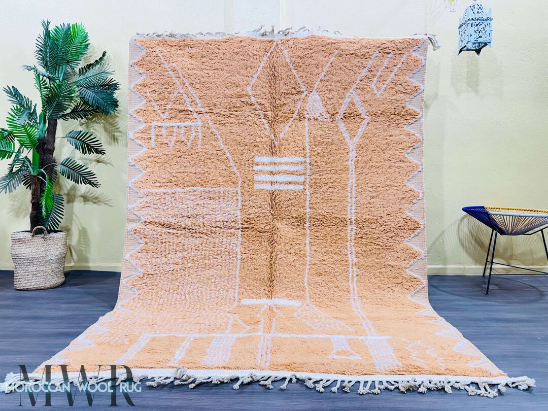 Peach Color Beni Ourain Rug, Authentic Custom Moroccan Rug, Berber ...