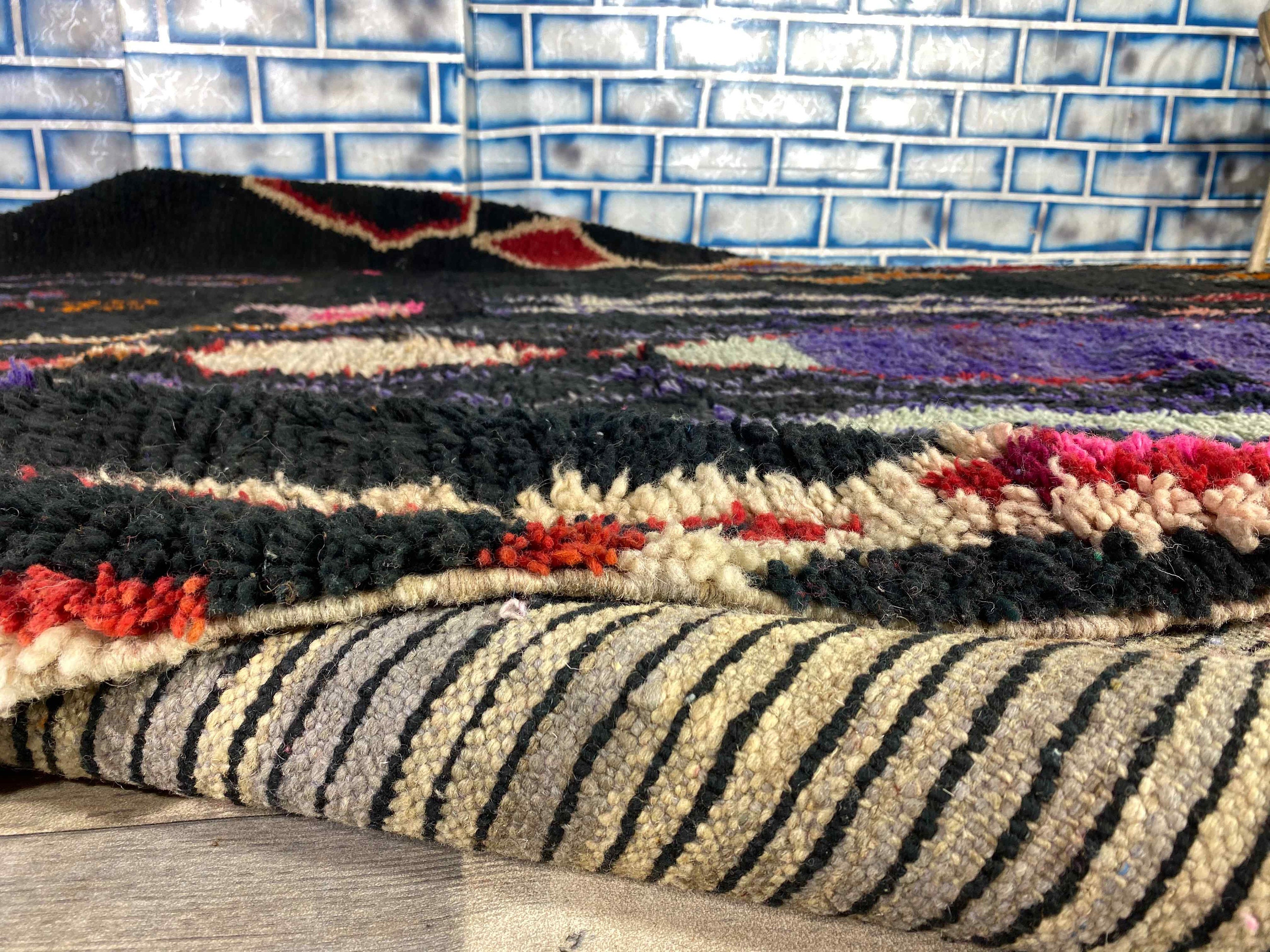 black Rug Authentic Moroccan carpet Vintage Etsy