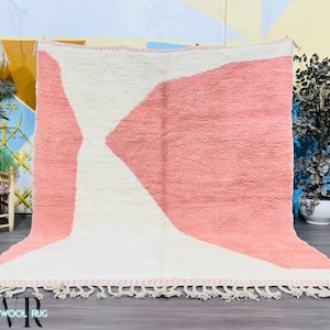 Handmade Beni Ourain Rug: Blush Pink & Ivory Moroccan Wool Rug