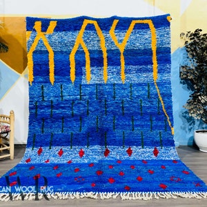 Fabulous Blue Carpet, Royal Blue Moroccan Rug, Beni Ourain Rug, Wool rug