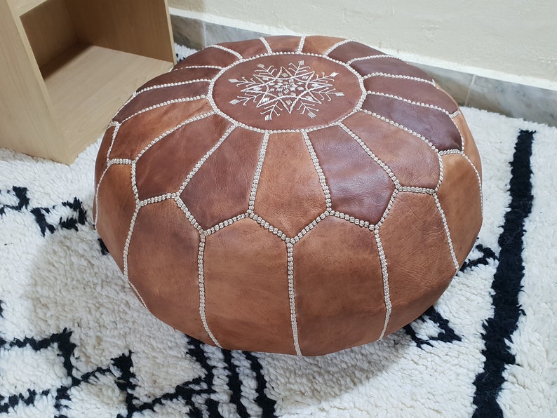 pouffe cuir,Hand Made Boho Moroccan Pouf Tan Leather ottoman footstool Poof Poufs Pouffe Pouffes Leather Natural. Pouf leather Pouffe