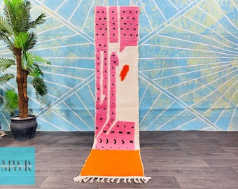 BeniOurain Solid Runner, Custom Moroccan runner rug, Pink and Orange runner, Berber runner rug, Stairs rug