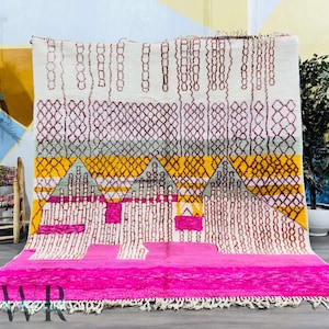 Moroccan Wool Rug - Beni Ourain Rug - Berber Rug - Pink Beni Rug - Living Room Rug - Vibrant Modern Rug - Moroccan Rug 8x10