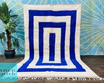 Tapis fait main sur mesure, tapis bleu marocain, tapis Beni, tapis toutes tailles, tapis marocain uni, tapis berbère
