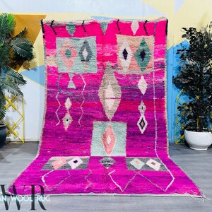 Pink and Purple Moroccan Wool Rug, Handwoven Berber Carpet, Bohemian Area Rug, Vintage Style Tribal Design, Living Room Decor Rug