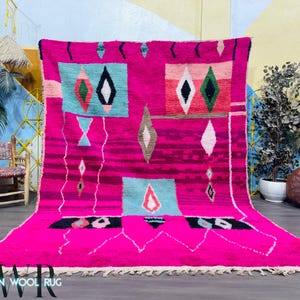 Strong Pink Moroccan Rug - Custom Wool Rug - Moroccan Rug - 8x10 Beni Ourain Rug - Berber Rug - Wool Personalized Rug