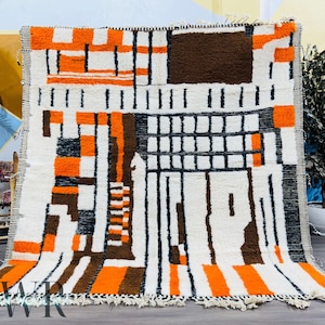 Beni Ourain rug - Handmade rug - Custom Rug - Brown and Orange rug - Moroccan Berber rug - Moroccan rug 8x10