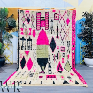 Vintage Pink Boujaad Rug, Authentic Moroccan Wool Carpet, Traditional Berber Handwoven Rug, Boho Living Room Decor, Rose Tribal Area Rug