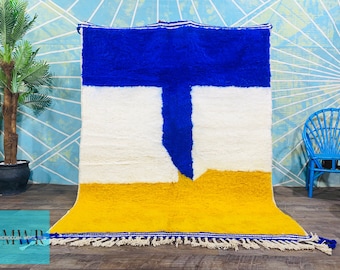 Maßgeschneiderter Berberteppich – Moderner marokkanischer Teppich – Wohnzimmerteppich – Blauer Teppich – Beni-Teppich – Maßgeschneiderter Marokko-Teppich