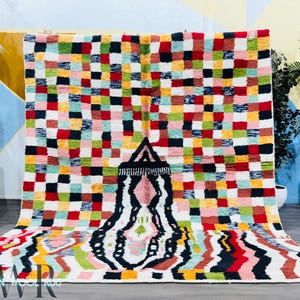 Colorful Checkered Rug - Handmade Wool rug - Checkered Rug - Authentic Beni Ourain rug - Moroccan rug