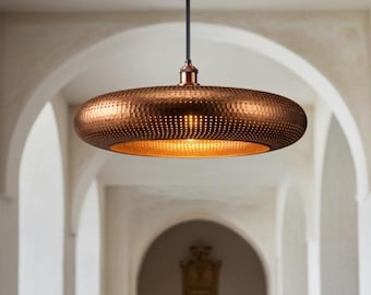Handmade Copper Dome Pendant Light: Farmhouse Chandelier, Rustic Patina