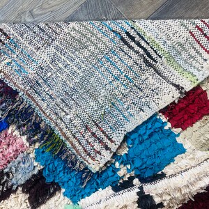 Colorful Boucherouite Rug, Checker Rug, Tapis Berbere, Boucherouite Vintage Rug, Handmade Fabric Rug, Vintage Entryway carpet image 9