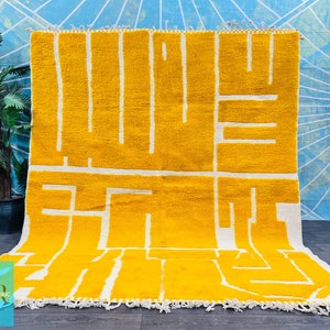 Handmade Yellow Moroccan Wool Rug: Custom Beni Ourain Carpet