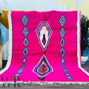 Strong Pink Morrocan Rug, Berber Rug, Pink Moroccan Rug, Rug For Living Room, Beni Ourain Rug, Wool Moroccan Rug