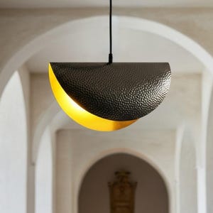 Solid Brass Pendant Light Black Copper - Kitchen Island Hanging Fixture - Hammered Dome Ceiling Lamp - Artisan Made