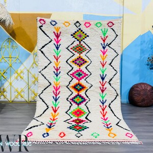 Colorful Rainbow Azilal Rug - Handmade Moroccan Wool Carpet - Bright Custom Berber Shaggy Rug - Boho Geometric Morocco Rug