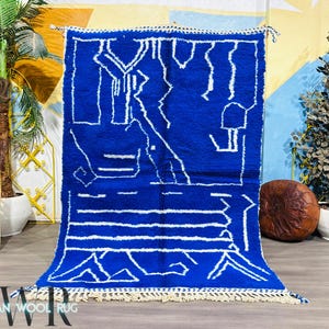 Royal Blue Moroccan rug - Beni Ourain Handmade rug - Blue Carpet - Genuine Lamb wool - Blue Carpet - Moroccan Boho rug