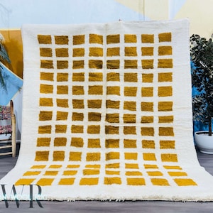 Moroccan Beni Ourain Rug, Berber Carpet,  Bohemian Wool Rug, Custom Size Rug, Checkered Beni Rug