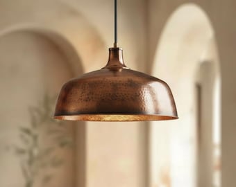 Handmade Hammered Copper Dome Pendant Light: Rustic Industrial Chandelier