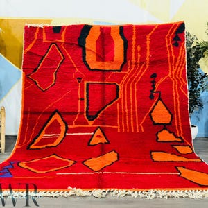 Chunky Red Wool Rug, Hand Woven Wool Beni Ourain Rug, Custom Sizes Rug, Red Moroccan Wool Rug