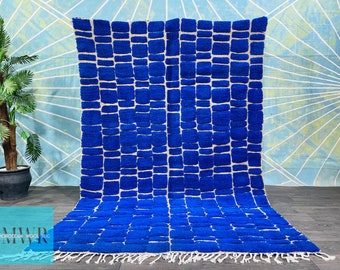 Blue Moroccan rug, Blue Wool rug, Custom Moroccan rug, Solid Blue rug, Moroccan Handmade rug
