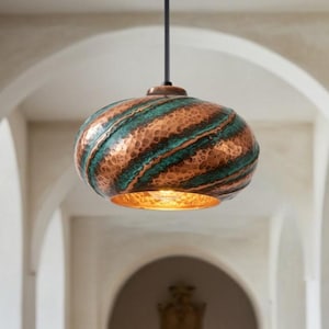 Modern Copper Dome Pendant Lamp Green Patina , Ceiling Dome Lamp , Copper Dome Light fixture , Rustic Chandelier , Hammerd Dome Lamp