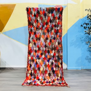 Moroccan Boucherouite rug, moroccan Colorful rug, vintage Wool Moroccan Rug, Berber rug, handmade rug, boho rug 3x7