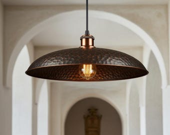 Handmade Copper Dome Pendant Light: Rustic Industrial Kitchen Island Lighting