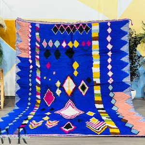 Handmade Blue Beni Ourain Wool Rug: Moroccan Berber Design
