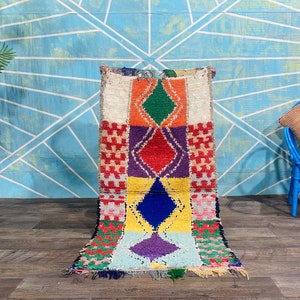 Wonderful Boucherouite Rug; Multicolour rug woven Boucherouite Authentic Teppich rug; free shipping