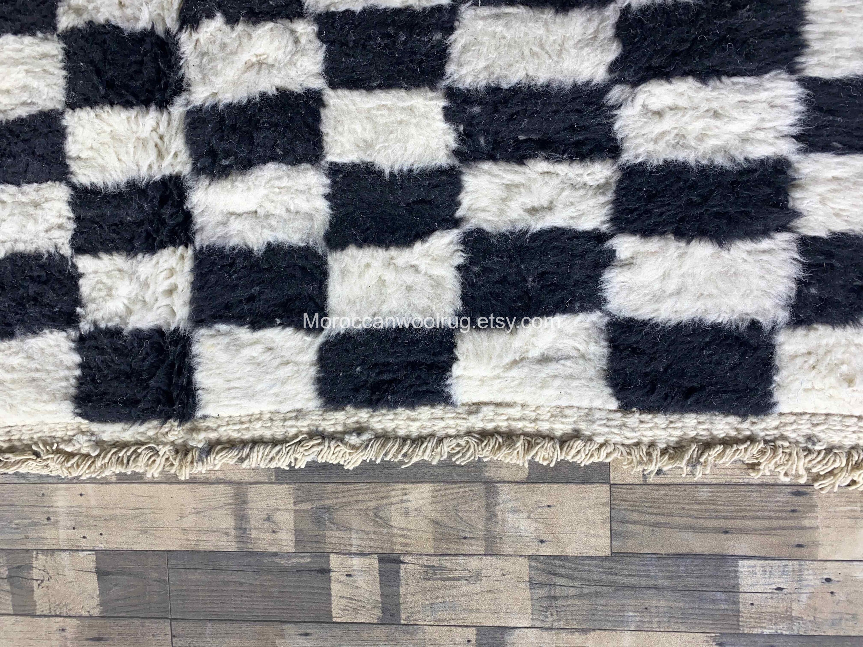 Bright Black Checkered Rug Custom Made Rug Soft Wool Rug Etsy