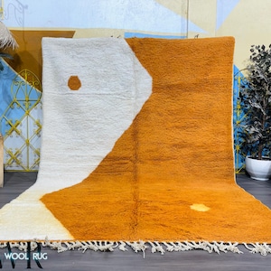 Handmade Moroccan Rug - Orange & White Wool Carpet - Custom Berber Rug for Living Room - Orange Wool Morocco Rug