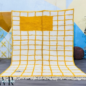 Moroccan rug - Handmade Berber rug - Yellow area rug - Beni ourain rug - Living room rug - Striped rug - Yellow rug wool
