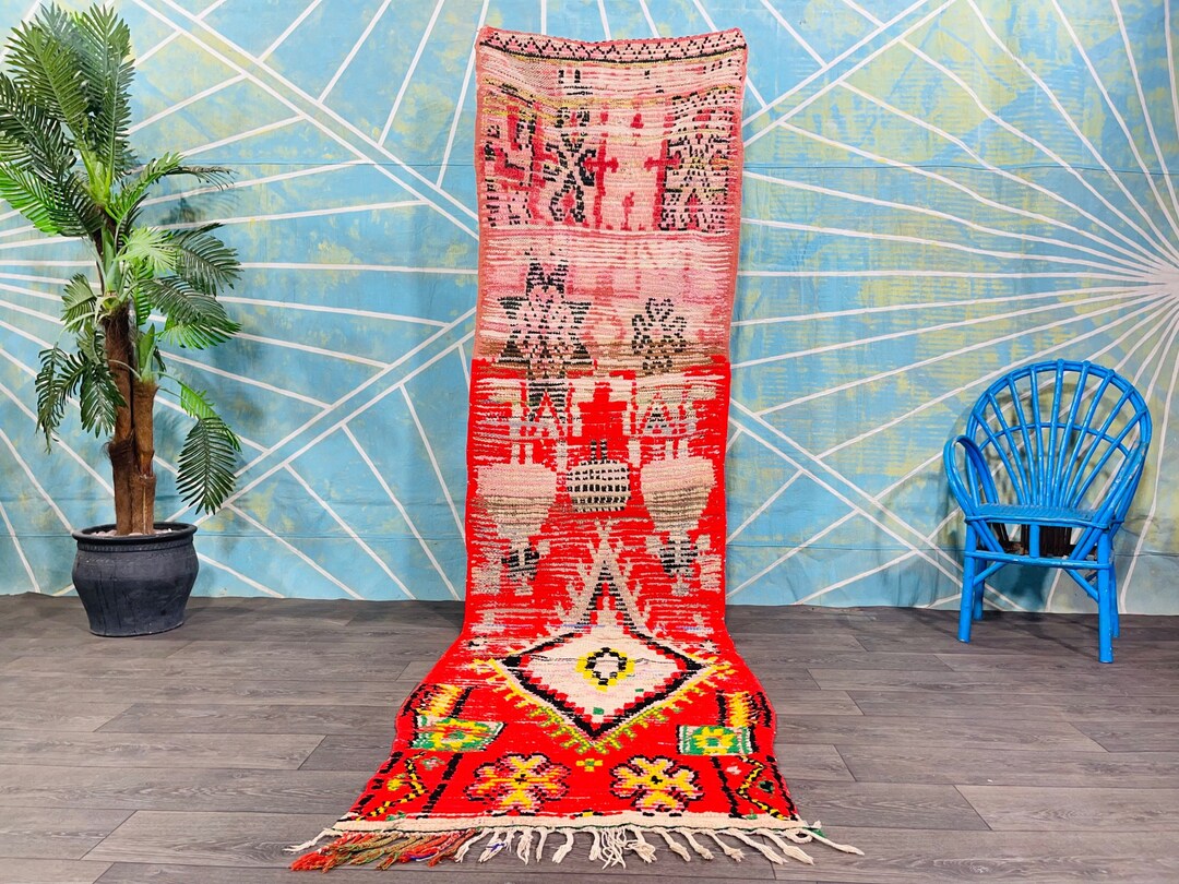 Red Vintage Runner, Corridor Rug Red, Handmade Runner Rug, Berber Rug Runner, Entryway Rug