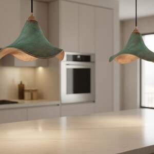 Green Patina Cone Pendant Light - Handmade Copper Lamp - Rustic Ceiling Fixture