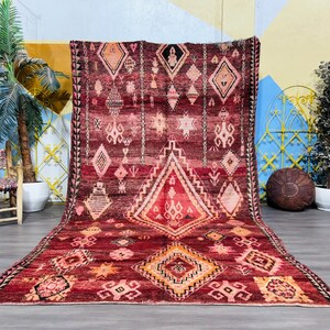 Moroccan Rug - Deep Red & Blush Wool Tribal Carpet - Vintage Handmade Berber Rug - Bold Geometric Moroccan Area Rug