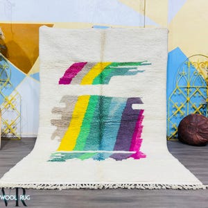 Colorful Abstract Moroccan Rug - Handwoven Wool Carpet - Modern Berber Design - Bohemian Home Decor - Unique Artistic Rug