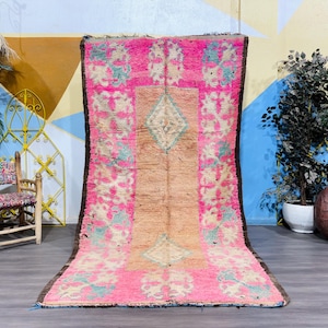 Antique Pink Rug, Handmade Wool Carpet, Moroccan Style Floor Decor, Vintage Pink Moroccan Wool Rug