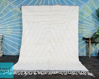 Tapis blanc marocain, tapis fait main, tapis personnalisé, tapis beni ouarain, tapis tribal berbère, tapis nomade authentique, tapis marocain, boho teppich