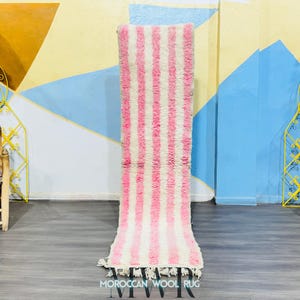 Pretty Pink Striped Moroccan Runner, Pink Moroccan rug, Vintage Runner rug, Morocco rug, Berber rug, Handmade rug, Runner rug